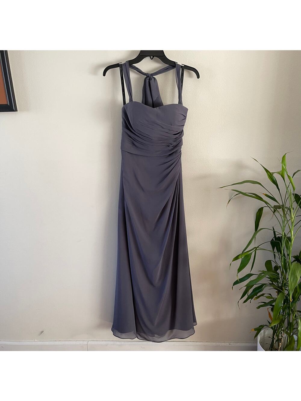 Bill Levkoff Womens 2 Halter Maxi Dress Pewter Gray Bridesmaid Flawed